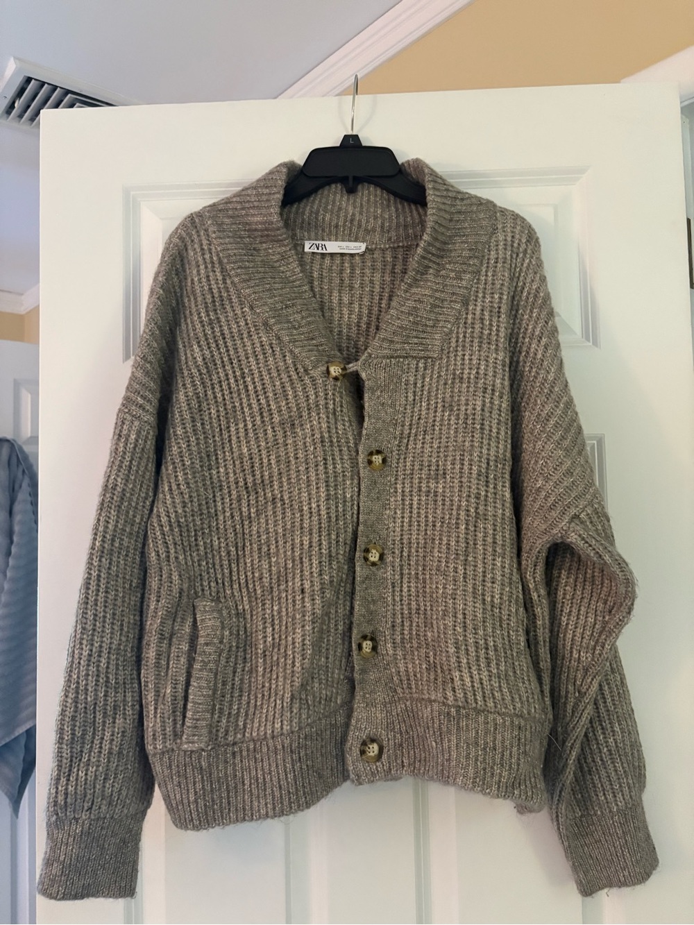 Zara Beige-Taupe Ribbed Button Cardigan